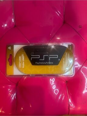 Sony UMD Case with Black PSP Graphics on Pink Backing